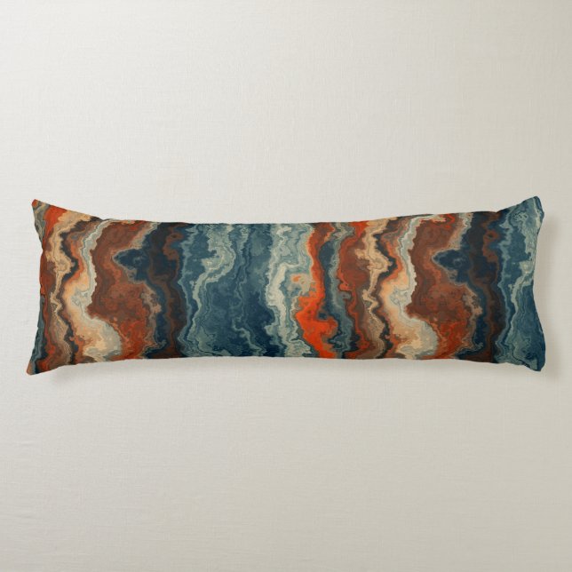Coussins Longs Abstrait bleu et rouille (Devant)