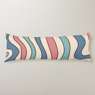 Coussins Longs Abstrait Retro les années 70 marbre Bleu Rouge Sup