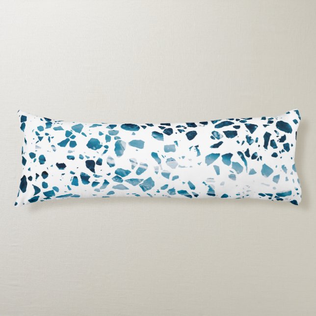 Coussins Longs Abstrait Terrazzo Mosaic Marine et Motif bleu clai (Devant)