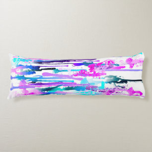 Coussins Longs Abstraits gouttes d'aquarelle bleu turquoise rose