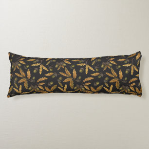Coussins Longs Acornes et feuilles de chêne sur noir