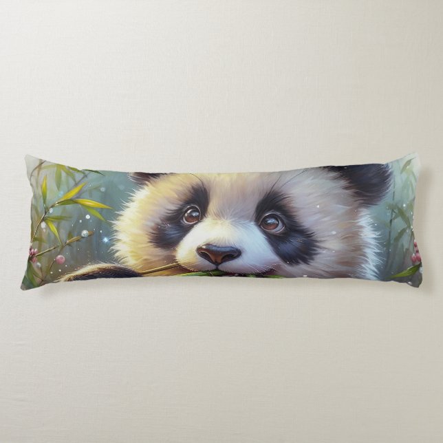 Coussins Longs Adorable Ours De Panda Mangeant Bambou (Devant)