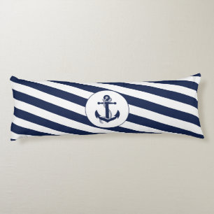 Coussins Longs Ahoy ! Ancre nautique Bleu et Blancs de marine