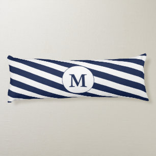Coussins Longs Ahoy ! Monogramme marin Bleu et blanc rayures