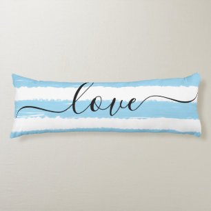 Coussins Longs Aimer Sommeil Bleu Blancs Aquarelle rayée