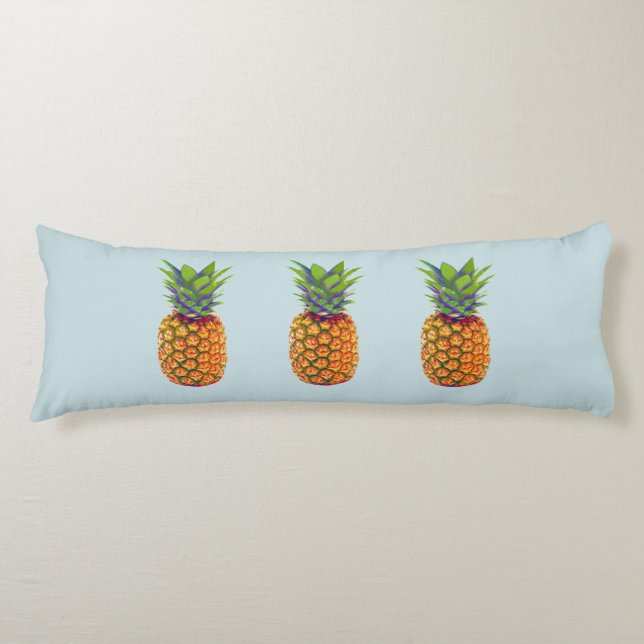 Coussins Longs Ananas sur fond bleu clair (Devant)