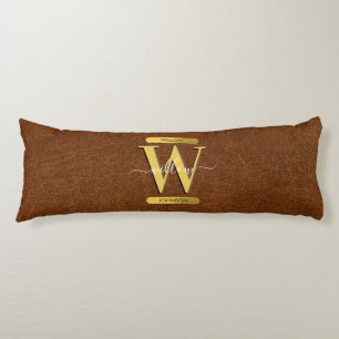 Coussins Longs Antique Faux Cuir & Or Monogramme