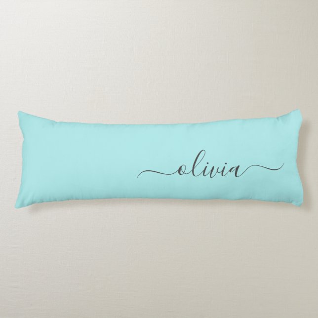 Coussins Longs Aqua Blue Turquoise Moderne Script Girl Monogramme (Devant)