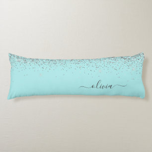 Coussins Longs Aqua Blue - Turquoise Parties scintillant argent M