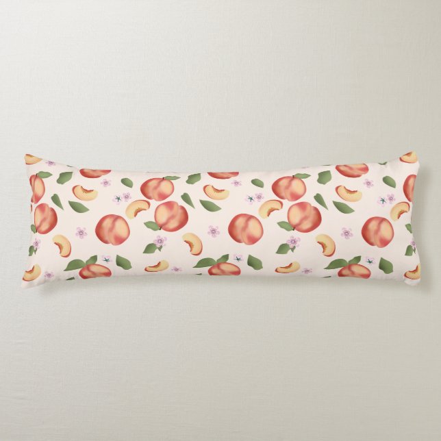 Coussins Longs Aquarelle botanique Pêches et fleurs (Devant)