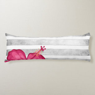 Coussins Longs Aquarelle Fleur rose dans une bande noire et blanc