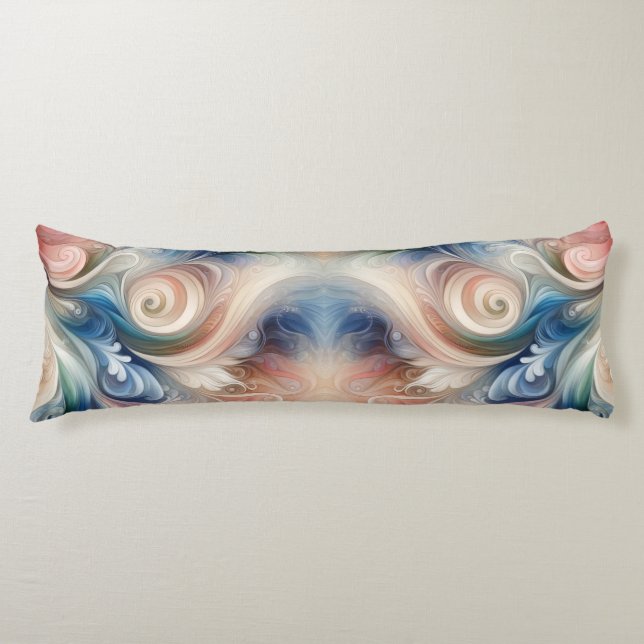 Coussins Longs Aquarelle Imaginaire Floral Pastel Bleu & Crème (Devant)