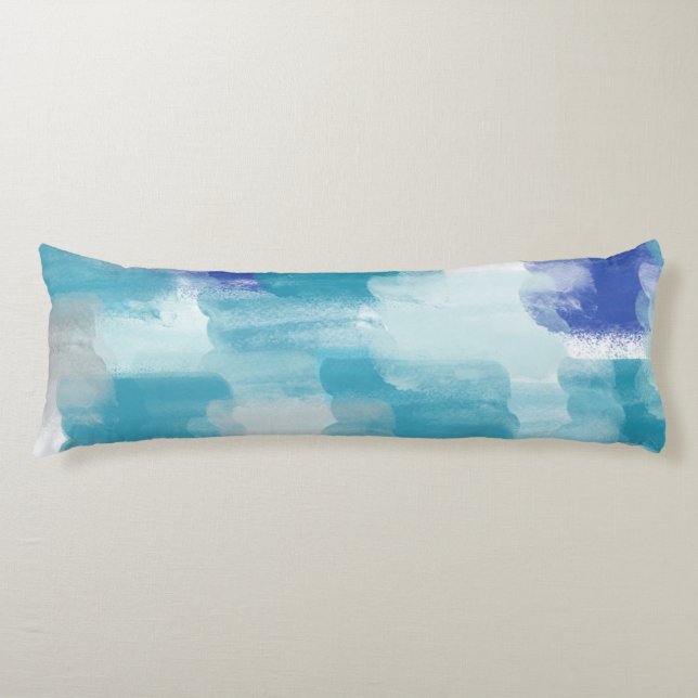Coussins Longs Aquarelle moderne turquoise et gris Art Abstrait (Devant)