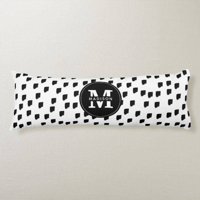 Coussins Longs Aquarelle noire et blanche Pinceau Monogramme (Devant)