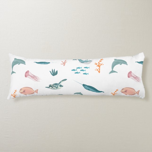 Coussins Longs Aquarelle Océan Motif d'animaux marins (Devant)