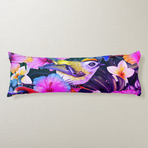 Coussins Longs Aquarelle Oiseau tropical Oiseau Floral Imprimé Or