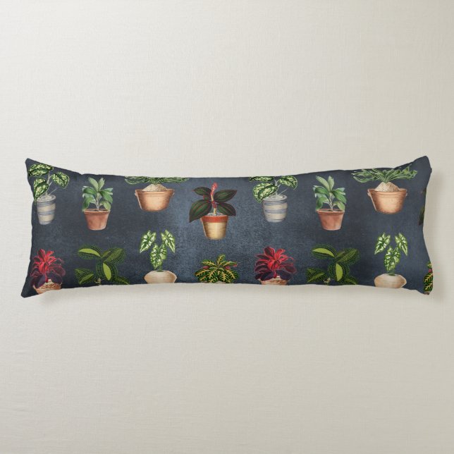 Coussins Longs Aquarelle Pointée Plante Rustique Motif Noir (Devant)