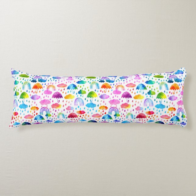 Coussins Longs Aquarelle Rainbow Umbrellas Rainy Day Girls (Devant)