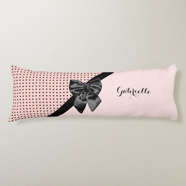 Coussins Longs Arc rose parisien chic et nom de noir de pois (Devant)