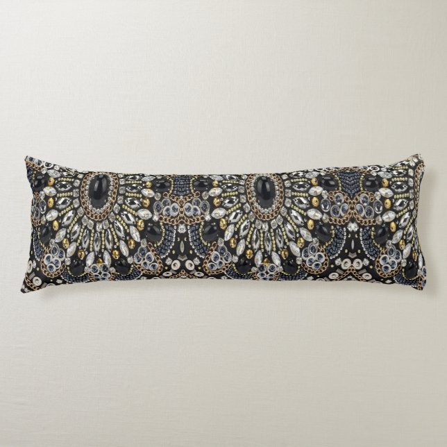 Coussins Longs art déco noir et or motif bohème (Devant)
