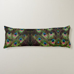Coussins Longs art déco vert turquoise turquoise plumes paon