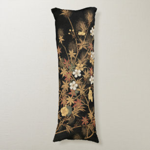Coussins Longs Art floral automnal noir doré vintage japonais