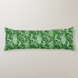 Coussins Longs Art Nouveau Peacock Imprimer, Vert Forêt