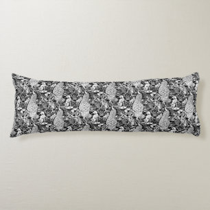 Coussins Longs Art Nouveau Peacock Print, noir et blanc