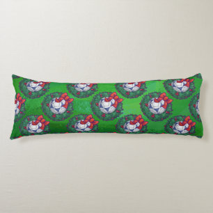 Coussins Longs Bal de soccer blanc et bleu sur vert
