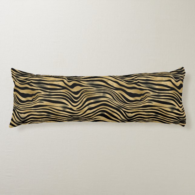 Coussins Longs Bandes de tigres noir et or (Devant)