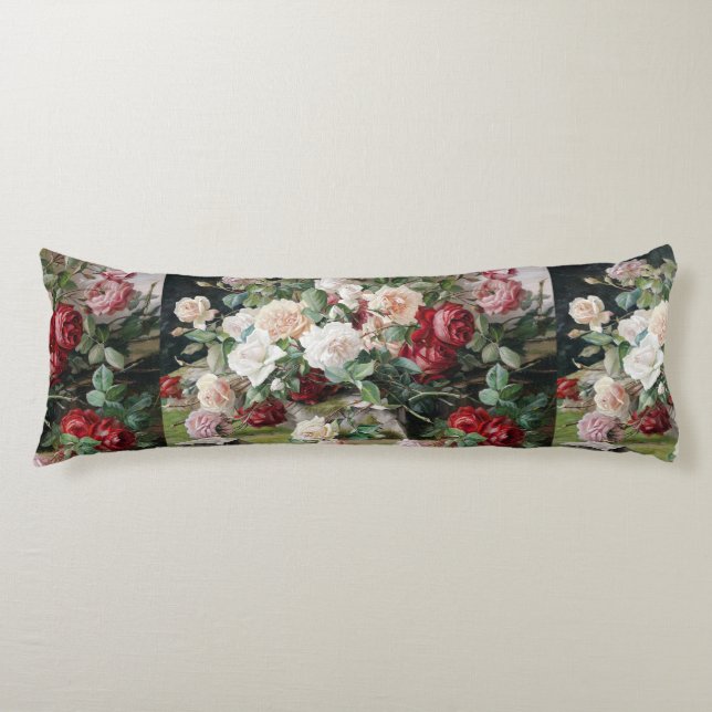 Coussins Longs Beau motif floral avec Roses et Foliage (Devant)