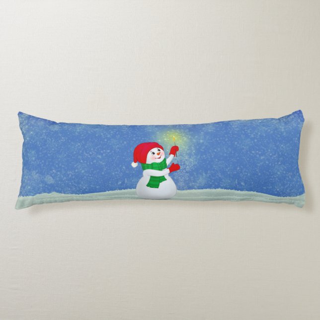 Coussins Longs Beau Snowman sur le Sky Blue Body Pillow (Devant)