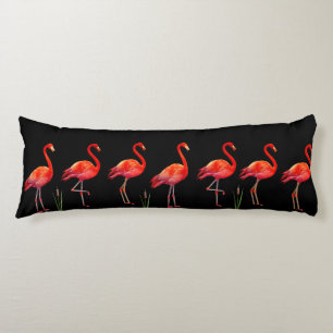 Coussins Longs Beaux Flamants roses roses sur Noir