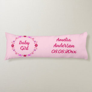 Coussins Longs Bébé rose Papillons et fleurs personnalisés
