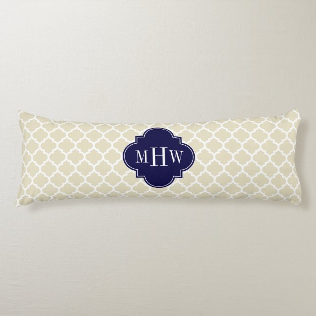 Coussins Longs Beige Blanc Marocain #5 Bleu Marine 3 Initiale Mon (Devant)