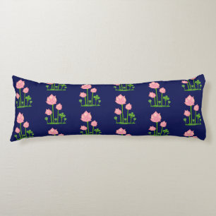 Coussins Longs Belles fleurs roses sur bleu marine
