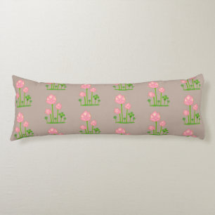 Coussins Longs Belles Fleurs roses sur Lucky Beige