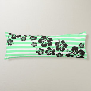 Coussins Longs BG Stripes Motif blanc étroit + fleurs d'hibiscus