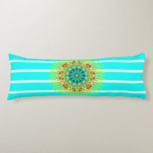 Coussins Longs BG Stripes Motif porte un mandala turquoise + dos.