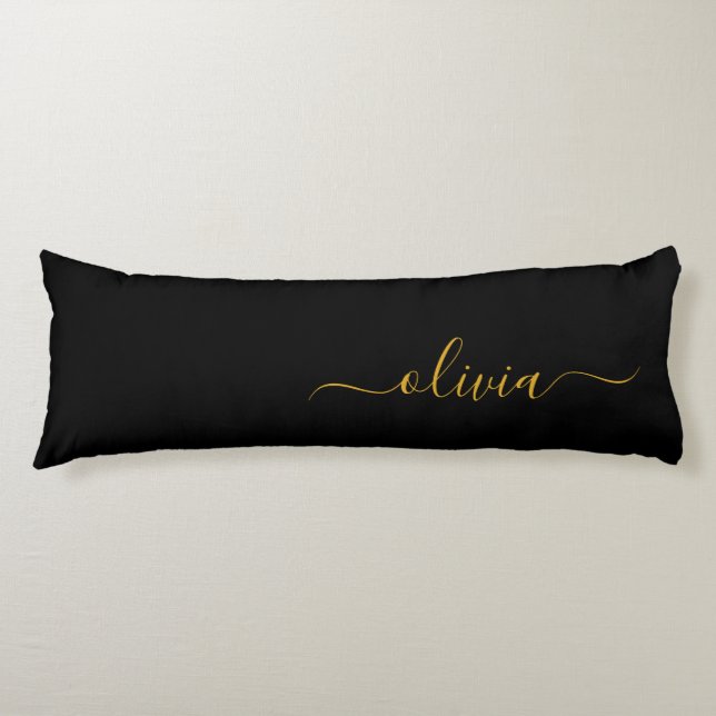 Coussins Longs Black Gold Modern Script Girl Monogramme Nom (Devant)