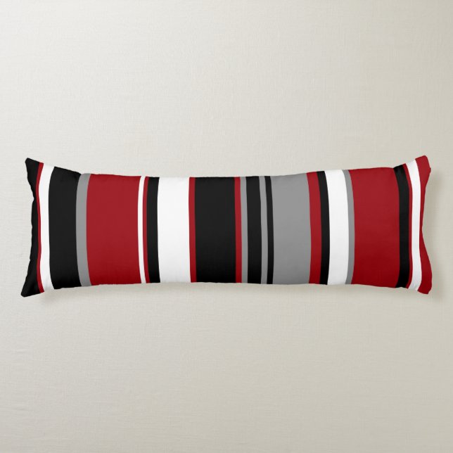 Coussins Longs Black, Gray Red and White Stripes (Devant)
