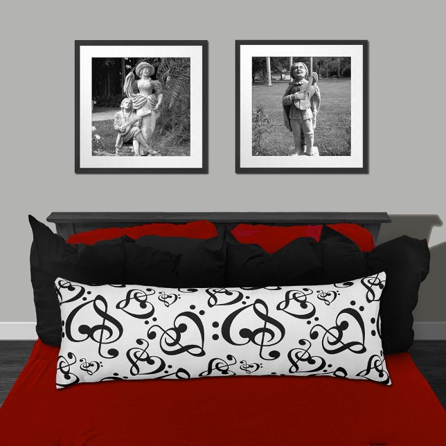 Coussins Longs Black N White Music Clef Heart Motif Double Side (Créateur téléchargé)