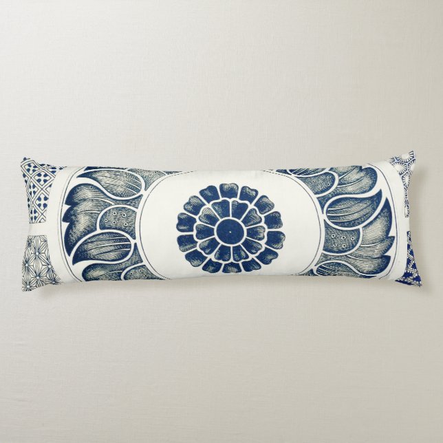 Coussins Longs Blanc bleu Floral chinois rond (Dos)