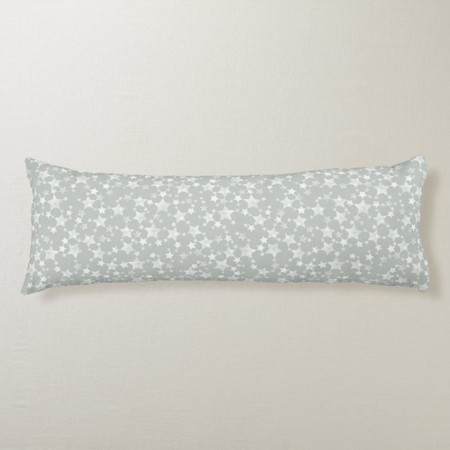 Coussins Longs Blanc sur gris-vert | Motif d'étoiles d'impression (Devant)