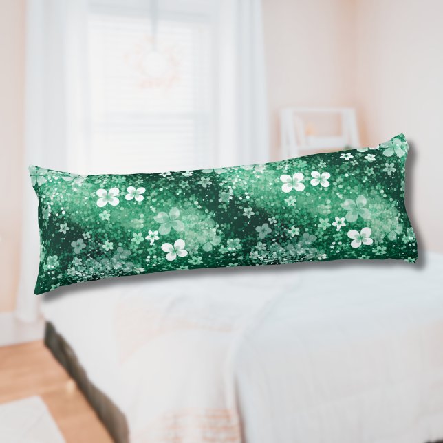Coussins Longs Blancs Trèfles Verts Chic & Points sur Fond Vert F (Créateur téléchargé)