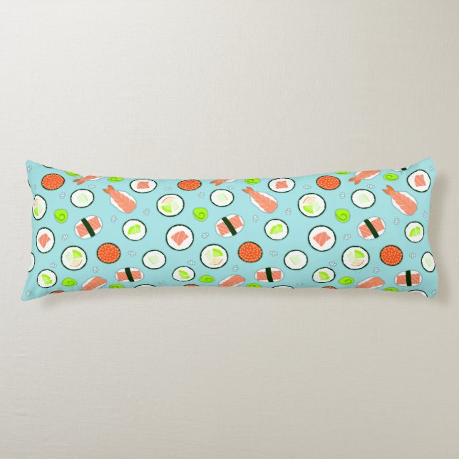 Coussins Longs Bleu mignon de motif de sushi (Devant)