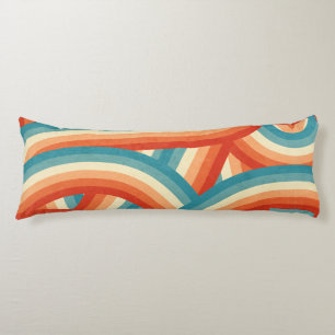 Coussins Longs Bleu/Orange/Crème Retro Rainbow Stripes Motif