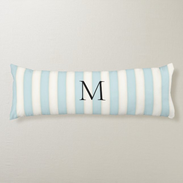 Coussins Longs Bleu pâle et blanc d'antiquité rayures Monogrammes (Devant)