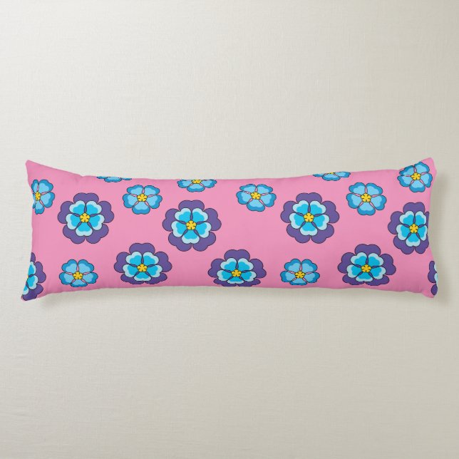 Coussins Longs Bleu Violet rose motif floral (Devant)