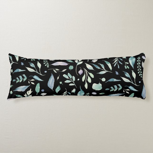 Coussins Longs Bleus Motif de feuilles traditionnelles sur le noi (Devant)